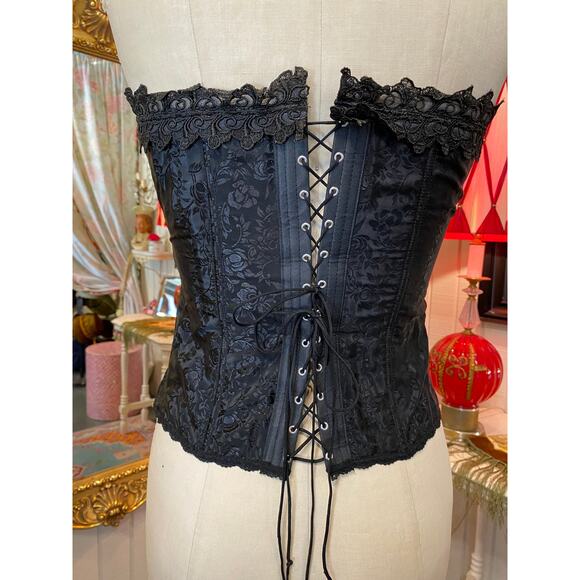 vintage 1990s Fredrick's of hollywood black satin corset 36 med 90s lingerie - Picture 6 of 9